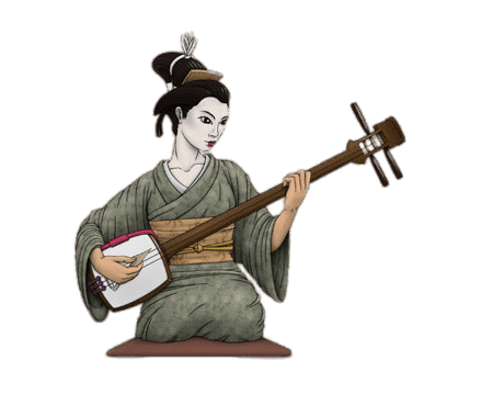 Japanese Musician Playing the Shamisen