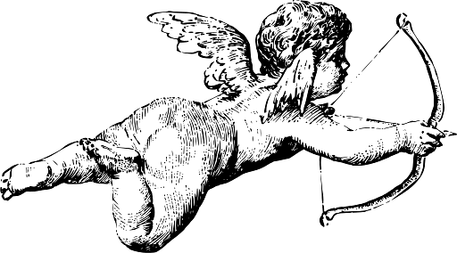 Vintage Drawing of Cupid with Bow and Arrow