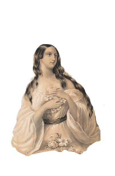 Woman Holding Flowers Vintage Illustration