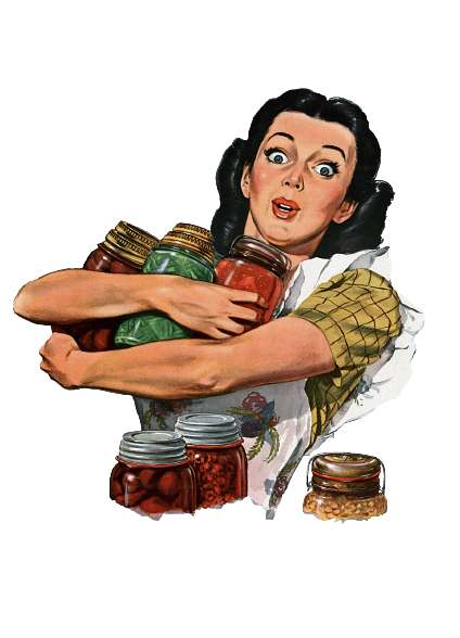 Happy Woman Holding Jars Vintage Advertising