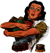 Happy Woman Holding Jars Vintage Advertising