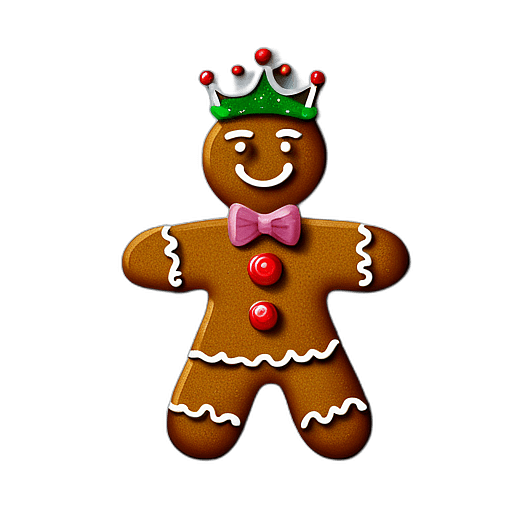 Gingerbread Man With A Glittery Icing Dress And Tiara, Minimalist - Gingerbread Men, Decorated For Christmas, With Colorful Details And Icing, Single Item, No Shadow