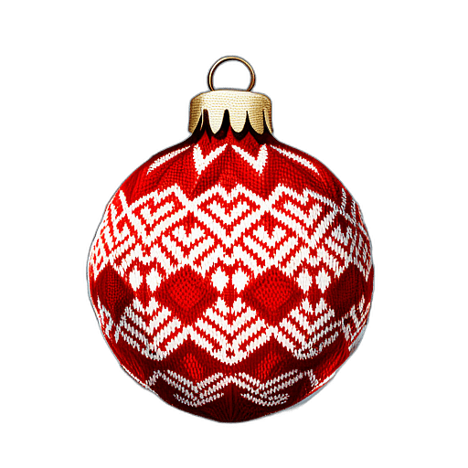Knitted Pattern Bauble In Cozy Red And White, Minimalist - Single Item, Decorated Christmas Bauble, High Detail, No Shadow