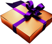 Square Box In Shiny Copper Paper With A Purple Tulle Ribbon, Minimalist - Single Christmas Present, Wrapped In Exquisite Festive Wrapping, Minimalist, No Shadow