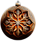Wooden Bauble With Rustic Carved Snowflakes, Minimalist - Single Item, Decorated Christmas Bauble, High Detail, No Shadow