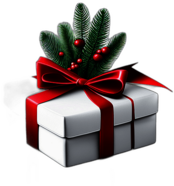 Large Gift In Glossy White Paper With A Red Velvet Ribbon And Holly Decoration, Minimalist - Single Christmas Present, Wrapped In Exquisite Festive Wrapping, Minimalist, No Shadow