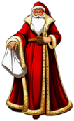 Vintage Santa Claus In A Long Red Robe With Golden Trim, Classic - Detailed Figure Of A Classic Santa Claus, Emphasis On Colors And Festive Attributes, Full Body Figure In The Middle Of The Frame, High Detail, White Background, No Shadow