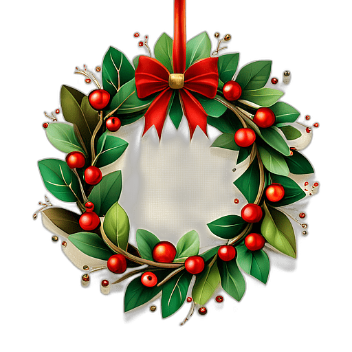 Lush Magnolia Leaf Wreath With Bronze Ornaments And A Burlap Bow, Minimalist - Single View, Decorated With Christmas Decorations On Differenct Colours, High Detail, No Shadow