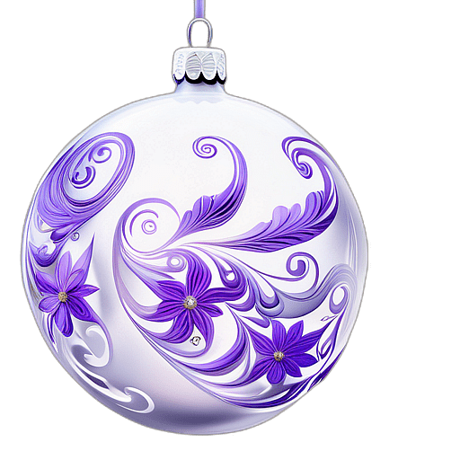 Lavender Bauble With Silver Glitter Swirls, Minimalist - Single Item, Decorated Christmas Bauble, High Detail, No Shadow
