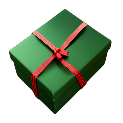 Box-Shaped Present Wrapped In Forest Green Paper With A Tartan Ribbon, Minimalist - Single Christmas Present, Wrapped In Exquisite Festive Wrapping, Minimalist, No Shadow