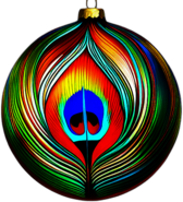 Peacock Feather Patterned Bauble In Vibrant Colors, Minimalist - Single Item, Decorated Christmas Bauble, High Detail, No Shadow