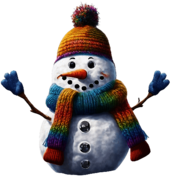 Snowman with Knitted Hat and Scarf