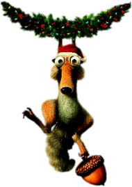 Ice Age character Scrat hanging from Christmas decoration