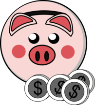 Piggy Bank 4 Coins Clipart
