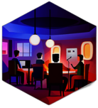 An open mic night at a local pub where artists showcase their raw talents. low poly app icon