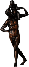 Man Carrying a Child on His Shoulder Bronze Statue