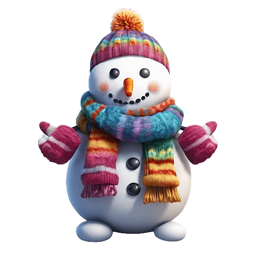 Snowman with Colorful Hat and Scarf