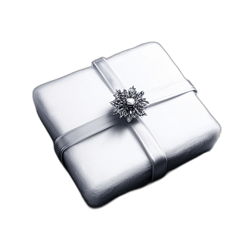 Softly Wrapped Present In Fluffy White Faux Fur With A Sparkly Brooch, Minimalist - Single Christmas Present, Wrapped In Exquisite Festive Wrapping, Minimalist, No Shadow