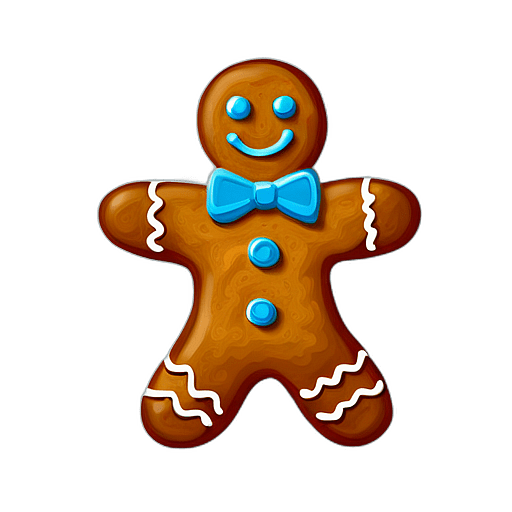 Snowflake-Patterned Gingerbread Man With Blue Icing, Minimalist - Gingerbread Men, Decorated For Christmas, With Colorful Details And Icing, Single Item, No Shadow