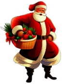 Santa Claus With A Basket Of Fruit, Celebrating A Tropical Christmas, Classic - Detailed Figure Of A Classic Santa Claus, Emphasis On Colors And Festive Attributes, Full Body Figure In The Middle Of The Frame, High Detail, White Background, No Shadow
