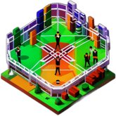 A sports game halftime show with a marching band displaying intricate formations. low poly app icon