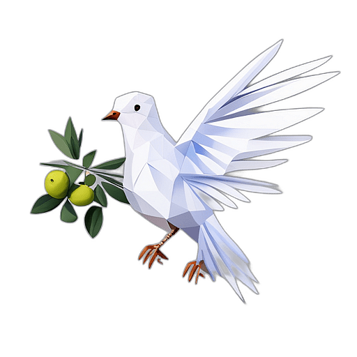 Dove With Musical Notes, Harmony, And An Olive Twig., In The Style Of A Cartoon Animation Character - Full Body, Single View, No Shadow