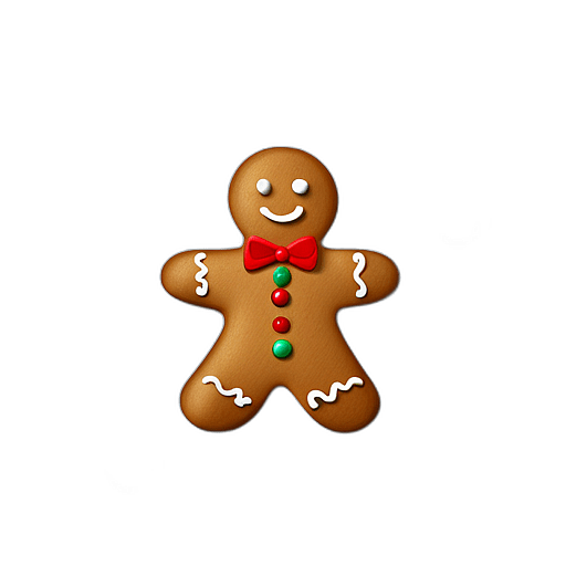Festive Gingerbread Man With A Holly Berry Decoration, Minimalist - Gingerbread Men, Decorated For Christmas, With Colorful Details And Icing, Single Item, No Shadow