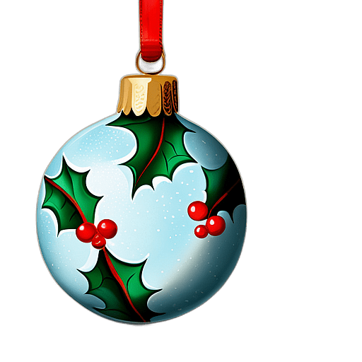 Ceramic Bauble With Hand-Drawn Holly Illustrations, Minimalist - Single Item, Decorated Christmas Bauble, High Detail, No Shadow