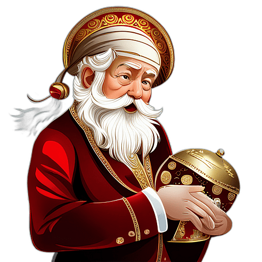 Elegant Santa Claus In A Burgundy Suit With Gold Embroidery, Classic - Detailed Figure Of A Classic Santa Claus, Emphasis On Colors And Festive Attributes, Full Body Figure In The Middle Of The Frame, High Detail, White Background, No Shadow