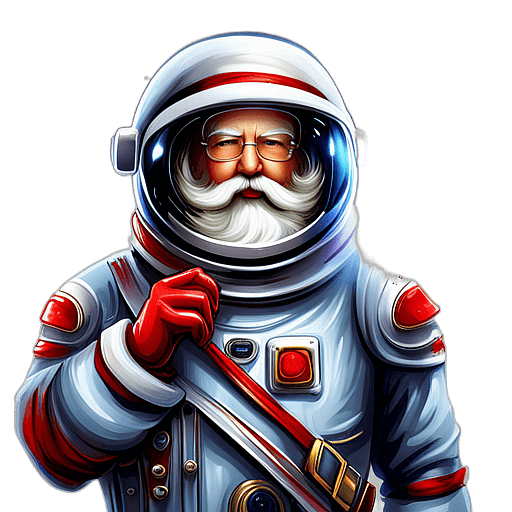 Santa Claus In A Spacesuit, Ready For A Cosmic Christmas Adventure, Classic - Detailed Figure Of A Classic Santa Claus, Emphasis On Colors And Festive Attributes, Full Body Figure In The Middle Of The Frame, High Detail, White Background, No Shadow