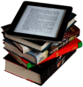 E-Book on Top Of Book Pile