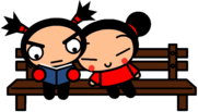 Pucca and Garu Sitting on A Bench