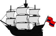 Sailing Ship with Red Flag