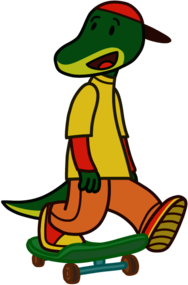 Misha Character Lorenz the Crocodile on His Skateboard