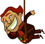SkatoonY Character Charles La Puck hanging from rope