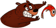 Zip Zip Character Mitch the Bear trying to catch a fish