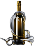 Elegant Wine Bottle In A Metallic Gold Gift Bag With Silver Tinsel, Minimalist - Single Christmas Present, Wrapped In Exquisite Festive Wrapping, Minimalist, No Shadow