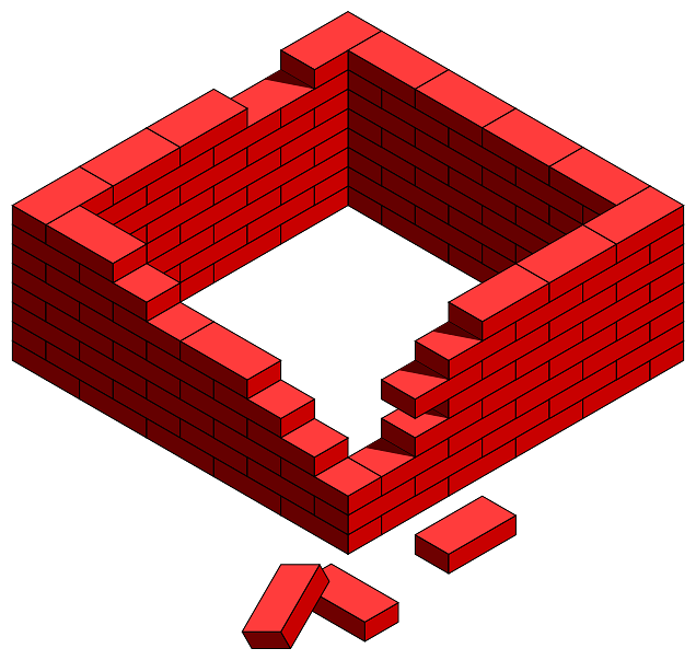 Damaged Red Brick Wall