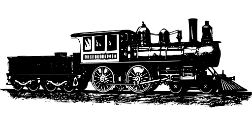 Black and White Image of Locomotive with a Freight Carriage