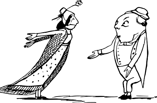 Edward Lear Drawing Woman Falling into a Man's Arms