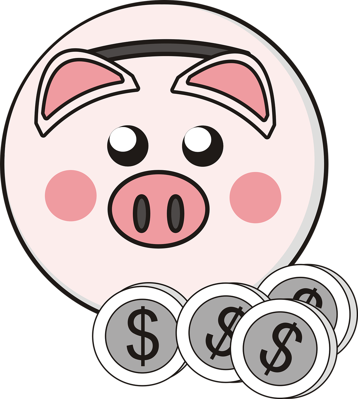 Piggy Bank 4 Coins Clipart