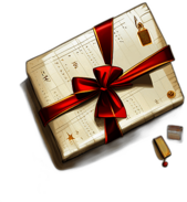 Slim Gift In A Papyrus-Like Paper With An Egyptian Hieroglyphs Print And A Gold Ribbon, Minimalist - Single Christmas Present, Wrapped In Exquisite Festive Wrapping, Minimalist, No Shadow