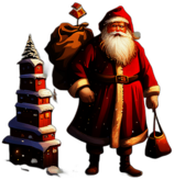 Miniature Santa Claus With A Bag Of Toys Over His Shoulder, Classic - Detailed Figure Of A Classic Santa Claus, Emphasis On Colors And Festive Attributes, Full Body Figure In The Middle Of The Frame, High Detail, White Background, No Shadow