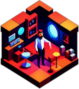 A moody blues bar where the soulful voice of the singer narrates tales of love and loss. low poly app icon