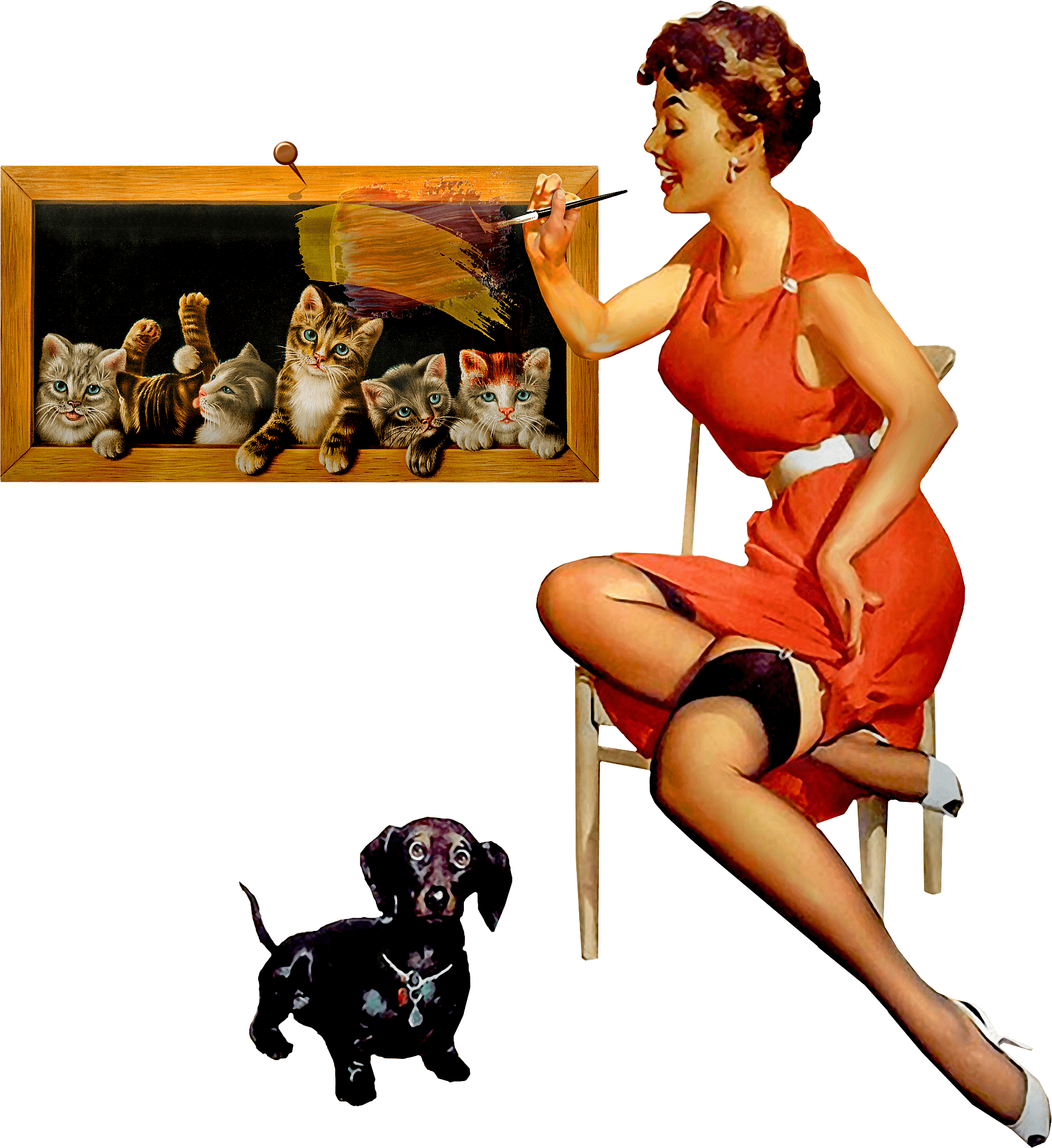 Pin Up Lady Painting, With Her Dog