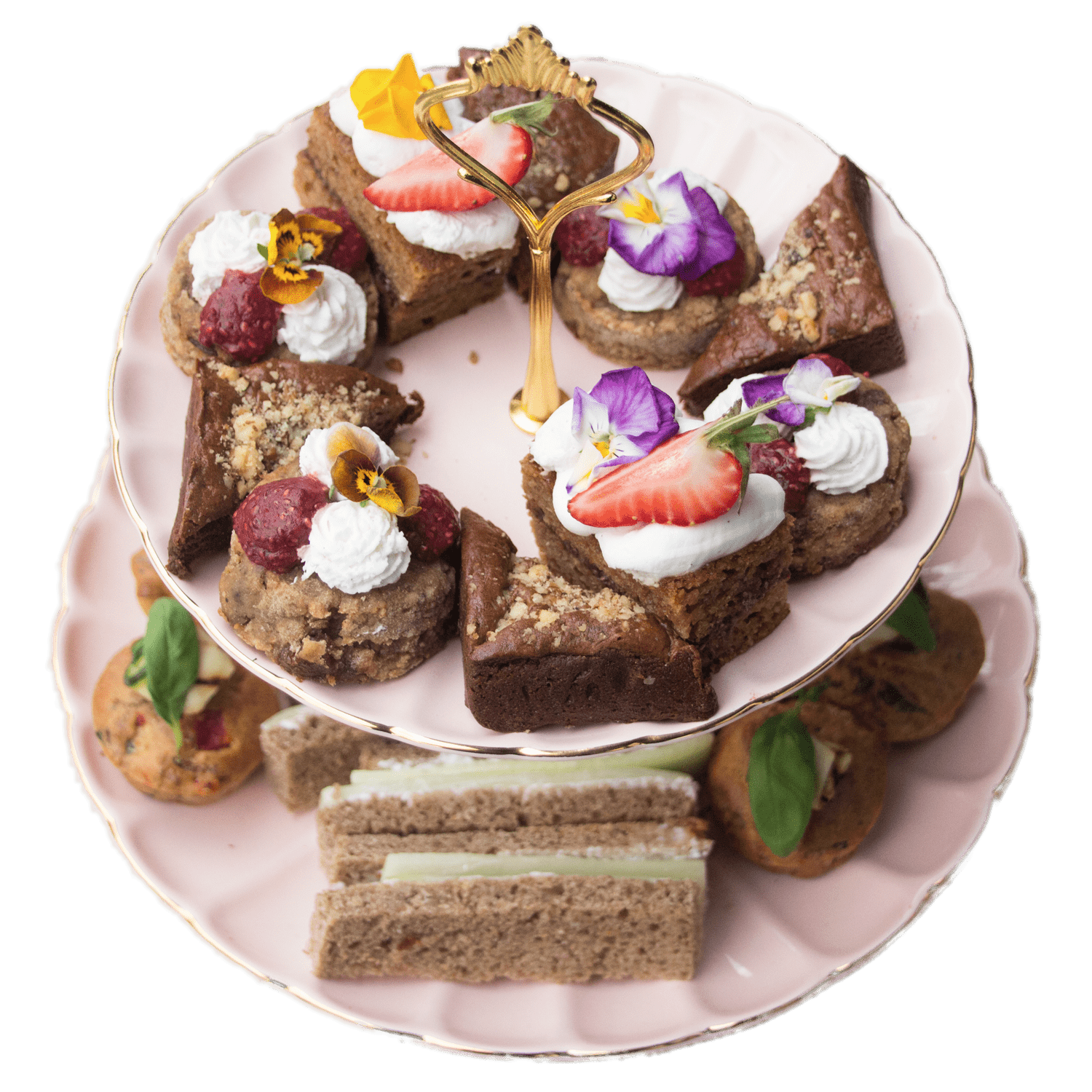 Afternoon Tea on A Pink Double Tier Stand