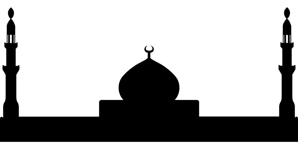 Mosque With 2 Minarets Black and White