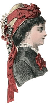 Victorian Woman Hat With Red Ribbon