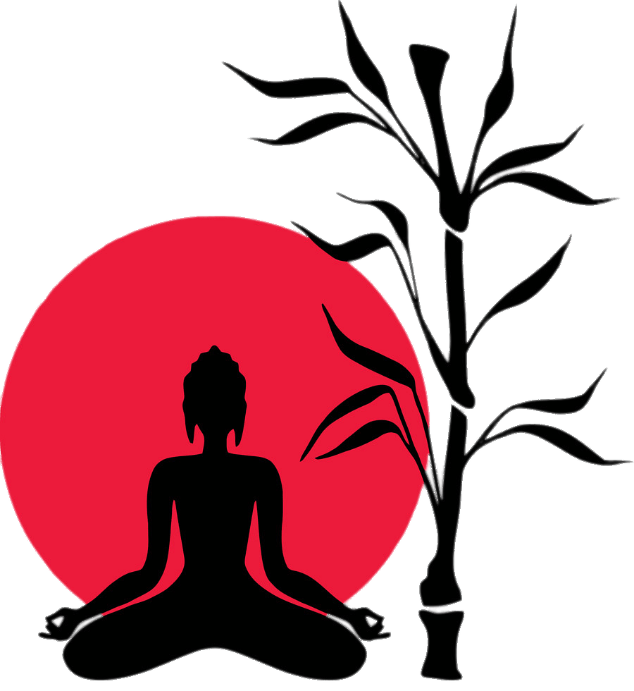 Bodhi Day Buddha Sitting next to Bamboo