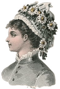 Victorian Woman Grey Coat And Hat With Flowers